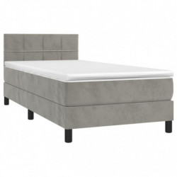 Boxspringbett mit Matratze & LED Hellgrau 90x190 cm Samt