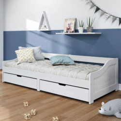 Tagesbett mit 2 Schubladen IRUN Weiß 90x200cm Massivholz Kiefer
