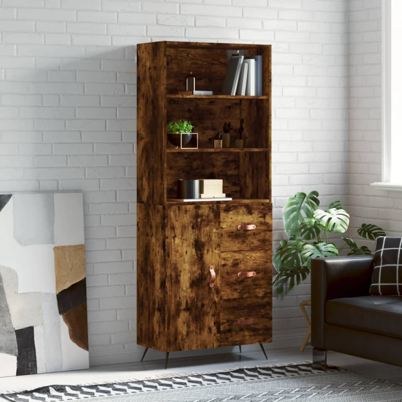 Highboard Räuchereiche 69,5x34x180 cm Holzwerkstoff