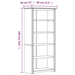 Bücherregal BODO Braun 80x38x180 cm Massivholz Kiefer 5 Fächer