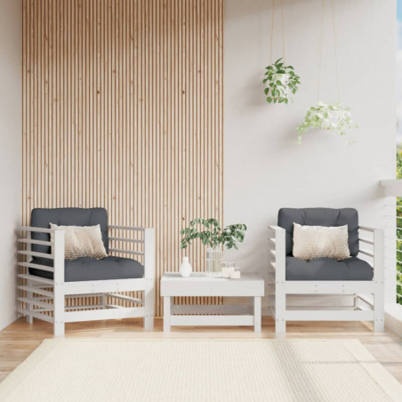 Gartenstühle mit Kissen 2 Stk. Weiß Massivholz Kiefer