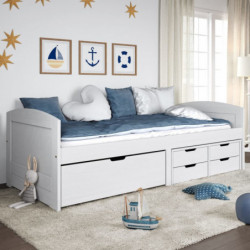 Tagesbett mit 5 Schubladen IRUN Weiß 90x200cm Massivholz Kiefer