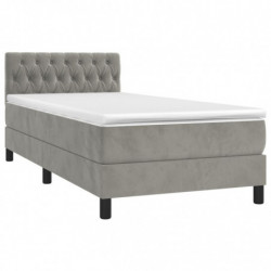 Boxspringbett mit Matratze & LED Hellgrau 90x190 cm Samt