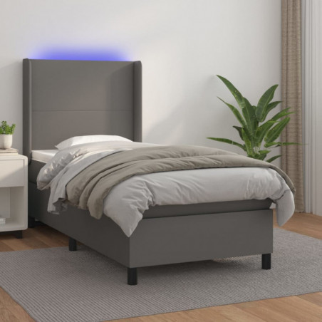 Boxspringbett mit Matratze & LED Grau 80x200 cm Kunstleder