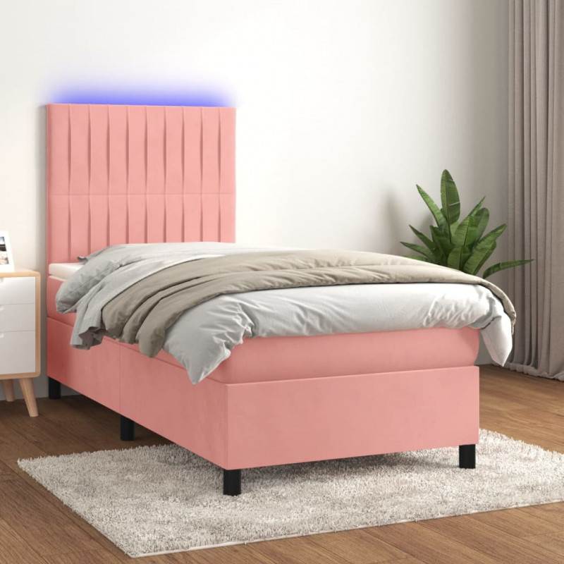 Boxspringbett mit Matratze & LED Rosa 100x200 cm Samt