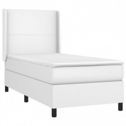 Boxspringbett mit Matratze & LED Weiß 90x200 cm Kunstleder