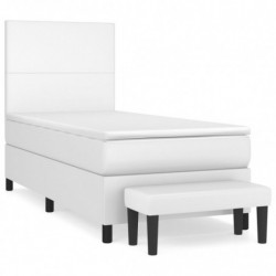 Boxspringbett mit Matratze Weiß 90x190 cm Kunstleder