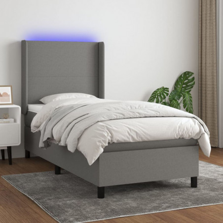 Boxspringbett mit Matratze & LED Dunkelgrau 90x190 cm Stoff