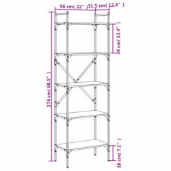 Bücherregal 5 Fächer Schwarz 56x31,5x174 cm Holzwerkstoff