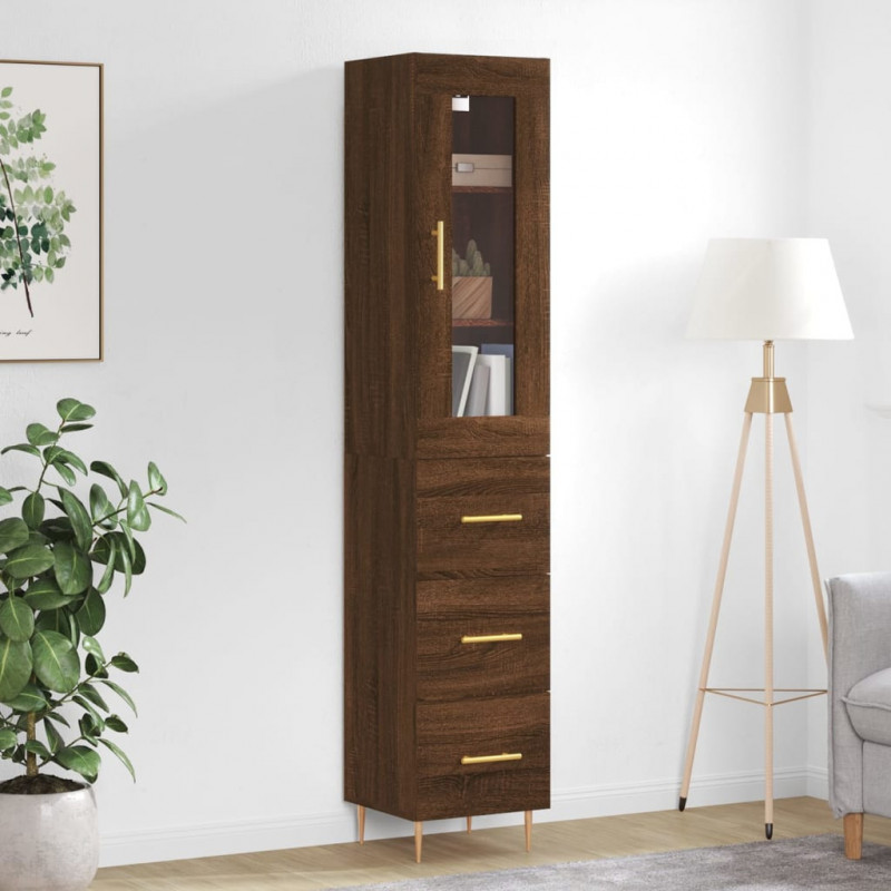 Highboard Braun Eichen-Optik 34,5x34x180 cm Holzwerkstoff