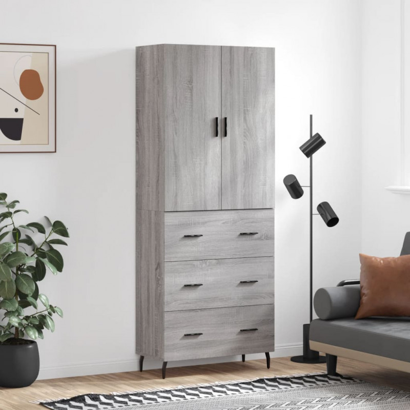 Highboard Grau Sonoma 69,5x34x180 cm Holzwerkstoff