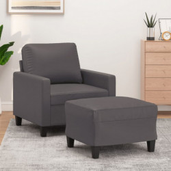 Sessel mit Hocker Grau 60 cm Kunstleder