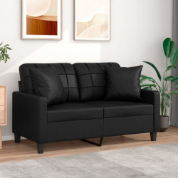 2-Sitzer-Sofa mit Zierkissen Schwarz 120 cm Kunstleder