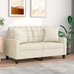 2-Sitzer-Sofa mit Zierkissen Creme 120 cm Kunstleder