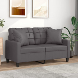 2-Sitzer-Sofa mit Zierkissen Grau 120 cm Kunstleder