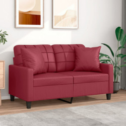 2-Sitzer-Sofa mit Zierkissen Weinrot 120 cm Kunstleder