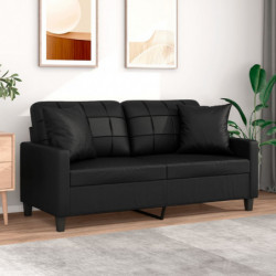 2-Sitzer-Sofa mit Zierkissen Schwarz 140 cm Kunstleder