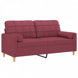 2-Sitzer-Sofa mit Zierkissen Weinrot 140 cm Stoff