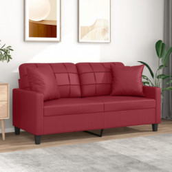 2-Sitzer-Sofa mit Zierkissen Weinrot 140 cm Kunstleder