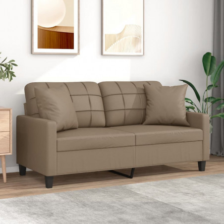 2-Sitzer-Sofa mit Zierkissen Cappuccino-Braun 140 cm Kunstleder