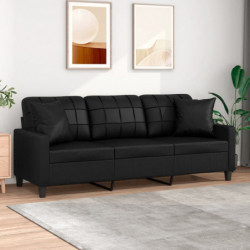 3-Sitzer-Sofa mit Zierkissen Schwarz 180 cm Kunstleder