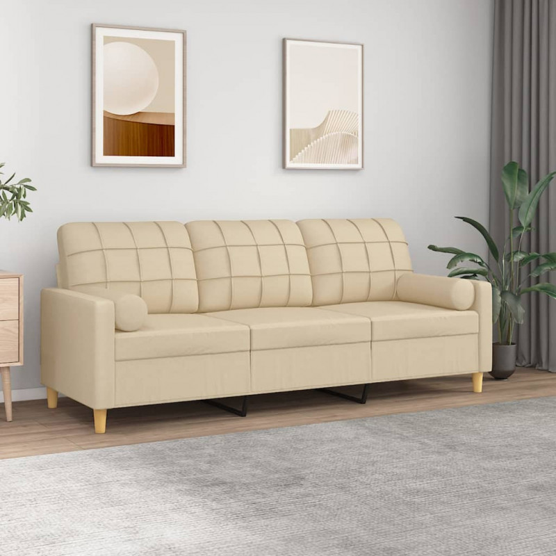 3-Sitzer-Sofa mit Zierkissen Creme 180 cm Stoff