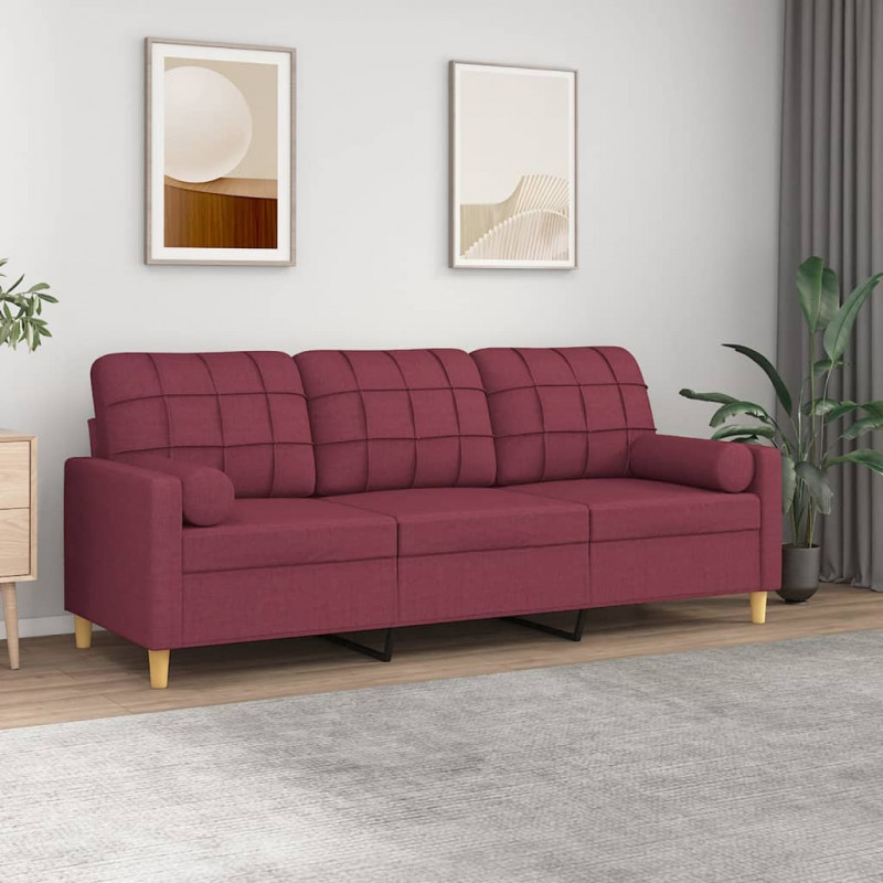 3-Sitzer-Sofa mit Zierkissen Weinrot 180 cm Stoff