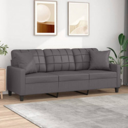 3-Sitzer-Sofa mit Zierkissen Grau 180 cm Kunstleder