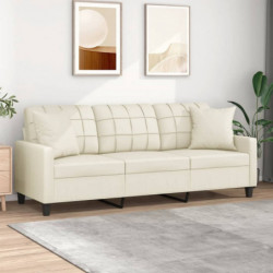 3-Sitzer-Sofa mit Zierkissen Creme 180 cm Kunstleder
