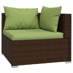 3-tlg. Garten-Lounge-Set mit Kissen Braun Poly Rattan