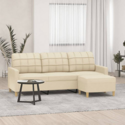 3-Sitzer-Sofa mit Hocker Creme 180 cm Stoff