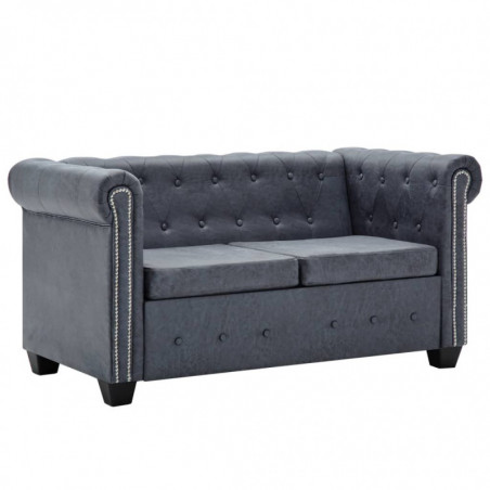 Chesterfield-Sofa 2-Sitzer Kunstwildleder Grau