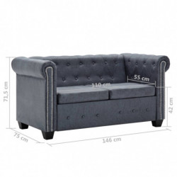 Chesterfield-Sofa 2-Sitzer Kunstwildleder Grau