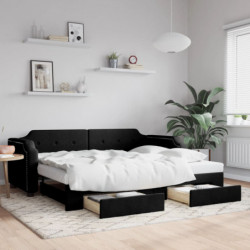 Tagesbett Ausziehbar mit Schubladen Schwarz 90x200 cm Stoff