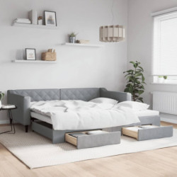 Tagesbett Ausziehbar mit Schubladen Hellgrau 100x200 cm Stoff