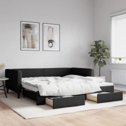 Tagesbett Ausziehbar mit Schubladen Schwarz 100x200 cm Stoff