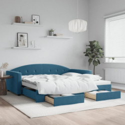 Tagesbett Ausziehbar mit Schubladen Blau 100x200 cm Samt