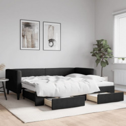 Tagesbett Ausziehbar mit Schubladen Schwarz 90x200 cm Stoff