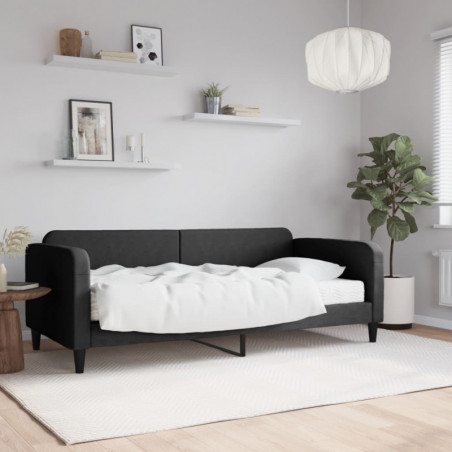 Tagesbett mit Matratze Schwarz 90x200 cm Stoff