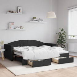 Tagesbett Ausziehbar mit Schubladen Schwarz 90x190 cm Stoff