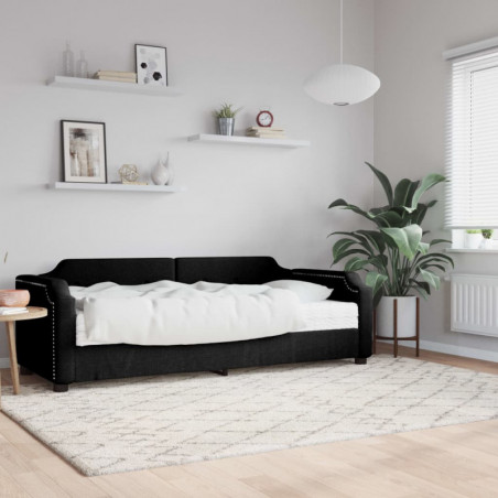 Tagesbett mit Matratze Schwarz 80x200 cm Stoff