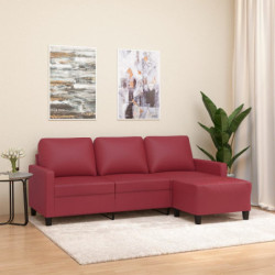 3-Sitzer-Sofa mit Hocker Weinrot 180 cm Kunstleder