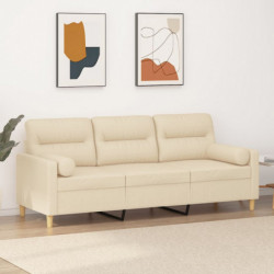 3-Sitzer-Sofa mit Zierkissen Creme 180 cm Stoff