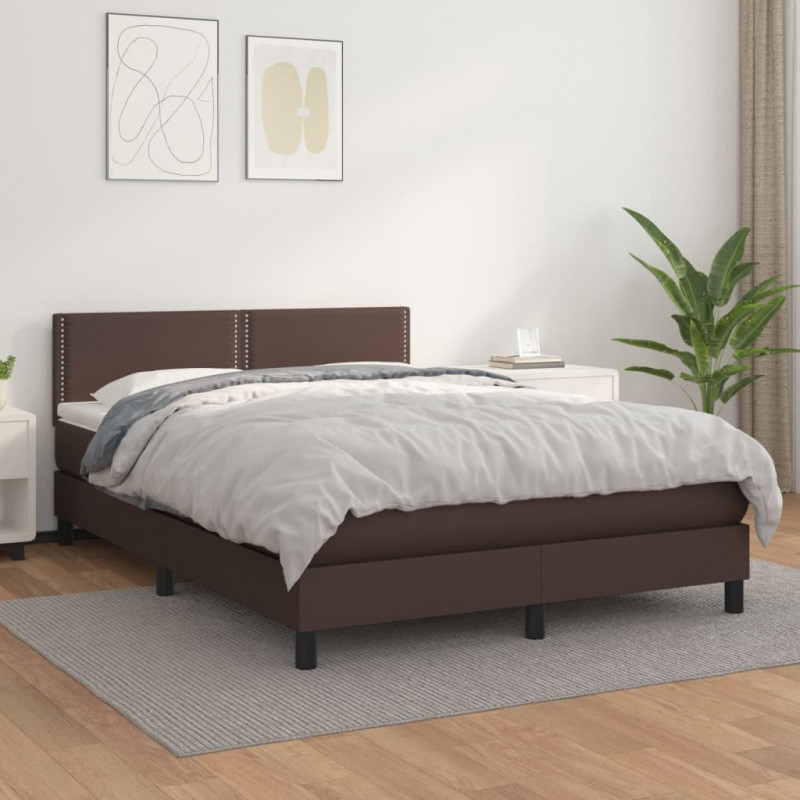 Boxspringbett mit Matratze Braun 140x200 cm Kunstleder