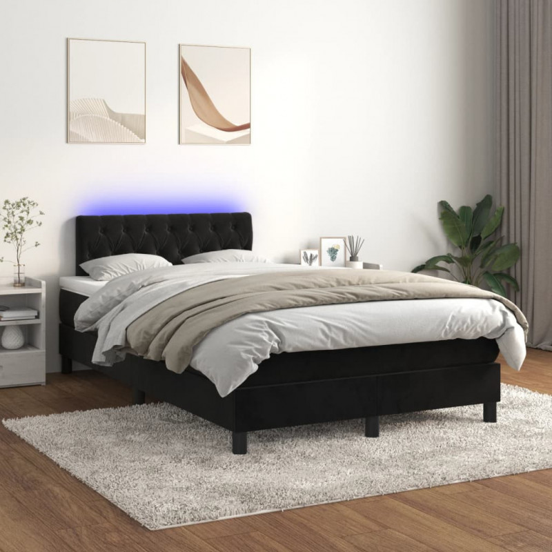 Boxspringbett mit Matratze & LED Schwarz 120x200 cm Samt