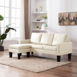 3-Sitzer-Sofa mit Hocker Creme Kunstleder