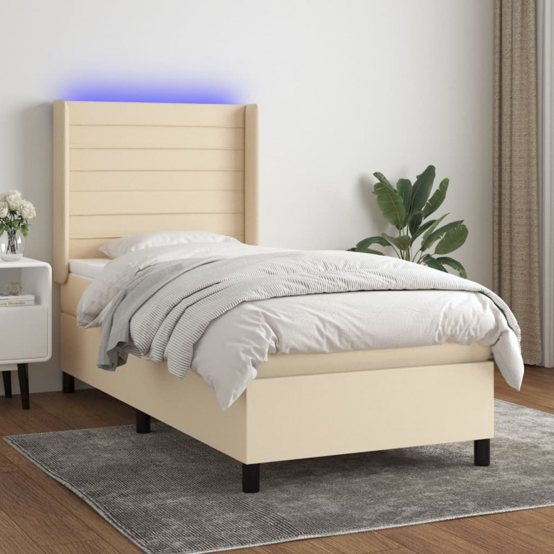 Boxspringbett mit Matratze & LED Creme 90x190 cm Stoff