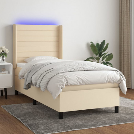 Boxspringbett mit Matratze & LED Creme 90x190 cm Stoff