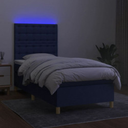 Boxspringbett mit Matratze & LED Blau 100x200 cm Stoff