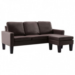 3-Sitzer-Sofa mit Hocker Braun Kunstleder